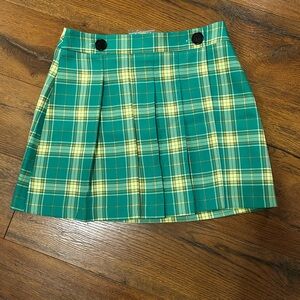 NWT Topshop Women’s 6 Plaid Green Yellow Orange Mini Skirt Black Buttons